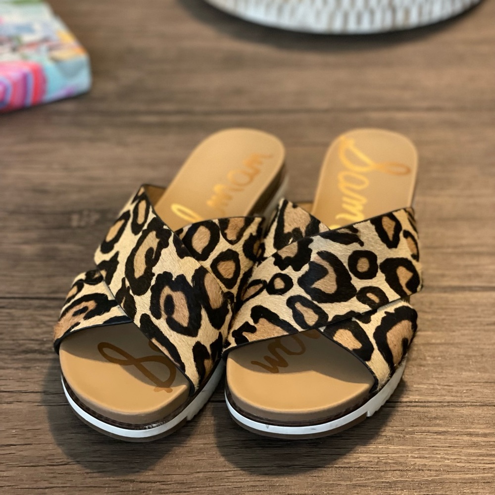 Sam Edelman Audrea Criss-Cross Leopard Slide Sandal/Size 6.5/Excellent Condition